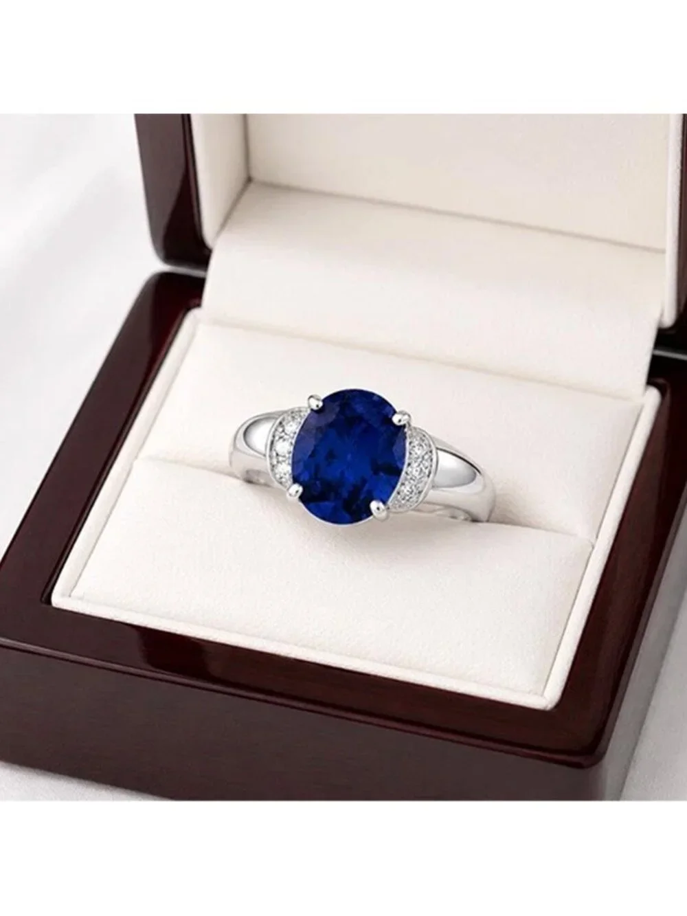AAA Created Tanzanite 5.17 Carats & Diamonds 10k White Gold Ring